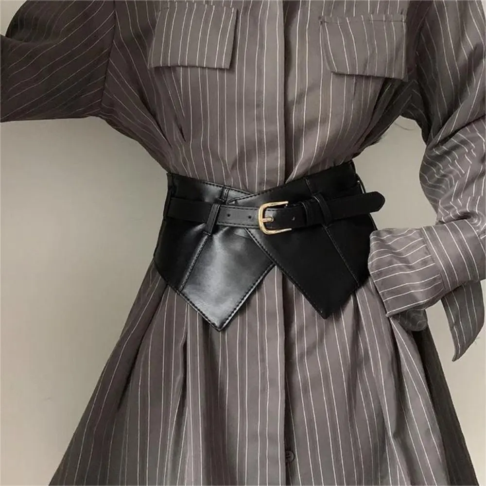 

Elegant Adjustable Elastic Cummerbunds Black Solid Color Wide Belt Slimming PU Leather Waist Corset Ladies