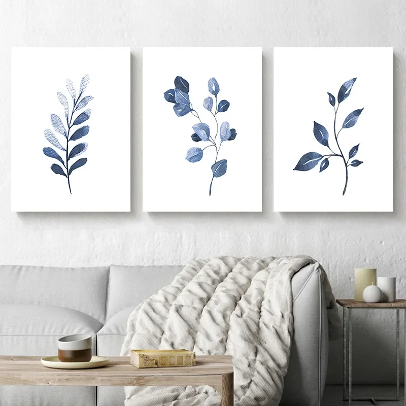 Indigo Blue Botanical Posters Navy Branches Plant Leaves Wall Art Canvas Painting Nordic Living Room Interior Home Decor Mural