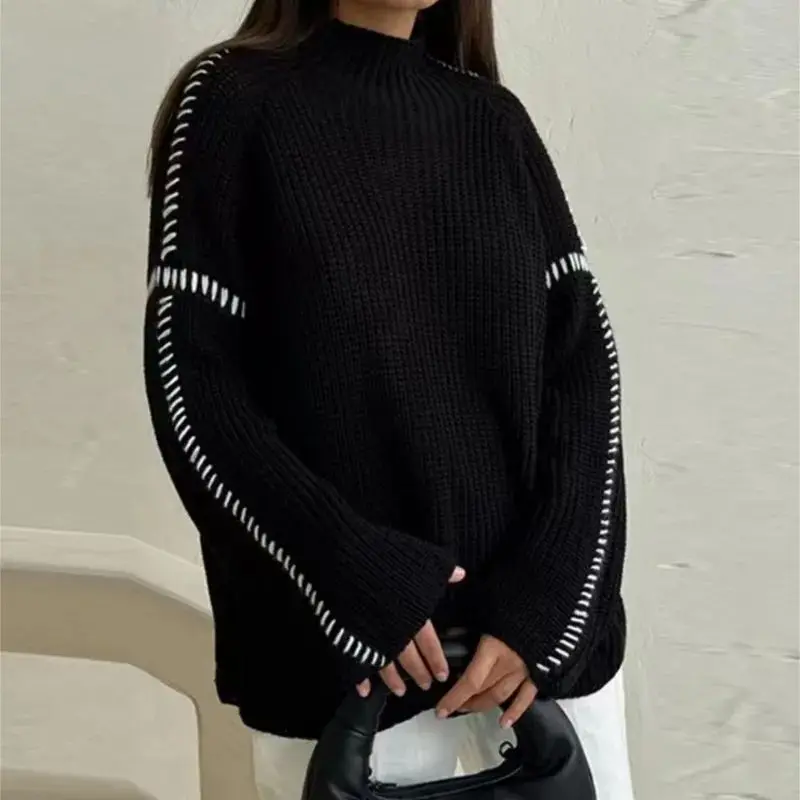 

Ele Autumn Women's Bla White Color Contrast One Top Sli Chinese Sle Clothing Faionable Stage Performance Wear