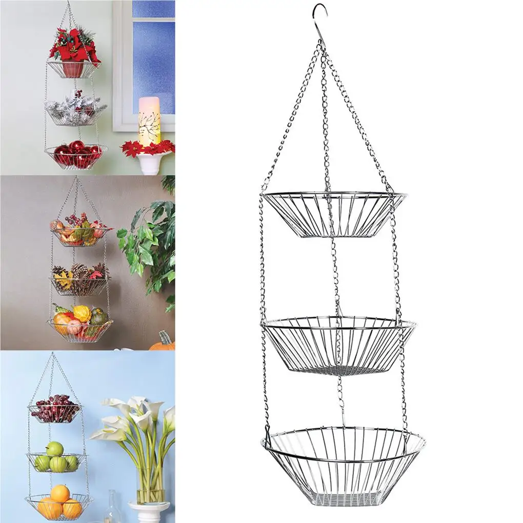 Hanging Fruit Basket Tier Wire Storage Baskets er 3-Layer Rack