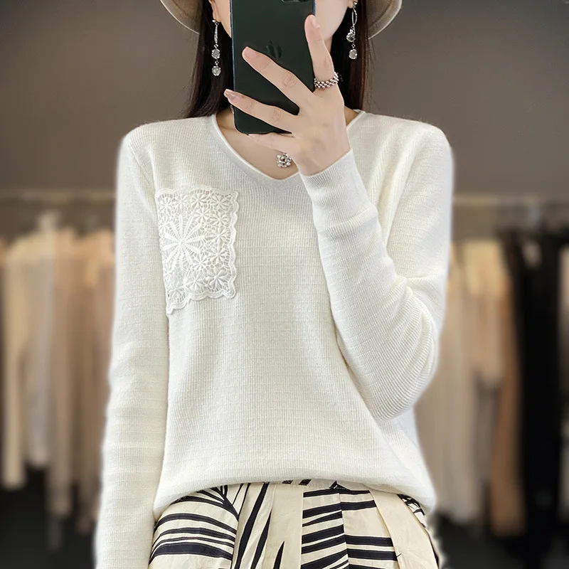 

Knitted Sweater Women Pullover New 2024 Autumn Winter V-neck Loose Long Sleeve Knitted Top Female Jumper Bottom Shirt