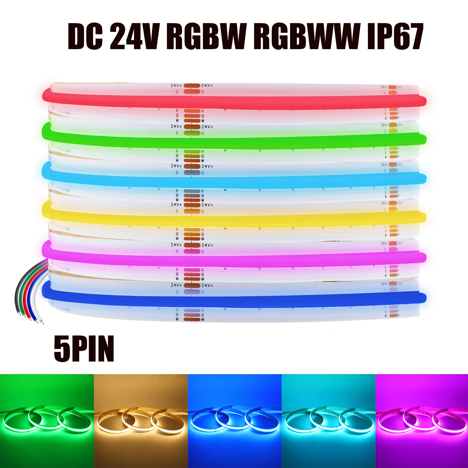 IP67 Tube Waterproof RGBW RGBWW COB LED Strip 24V 784LEDs/M Flexible Led Tape Diode Flexible Ribbon