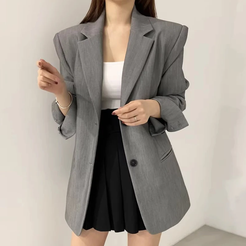 

Chic Spring New Retro Style Suit Loose Casual Long Sleeved Coat Women Blazers