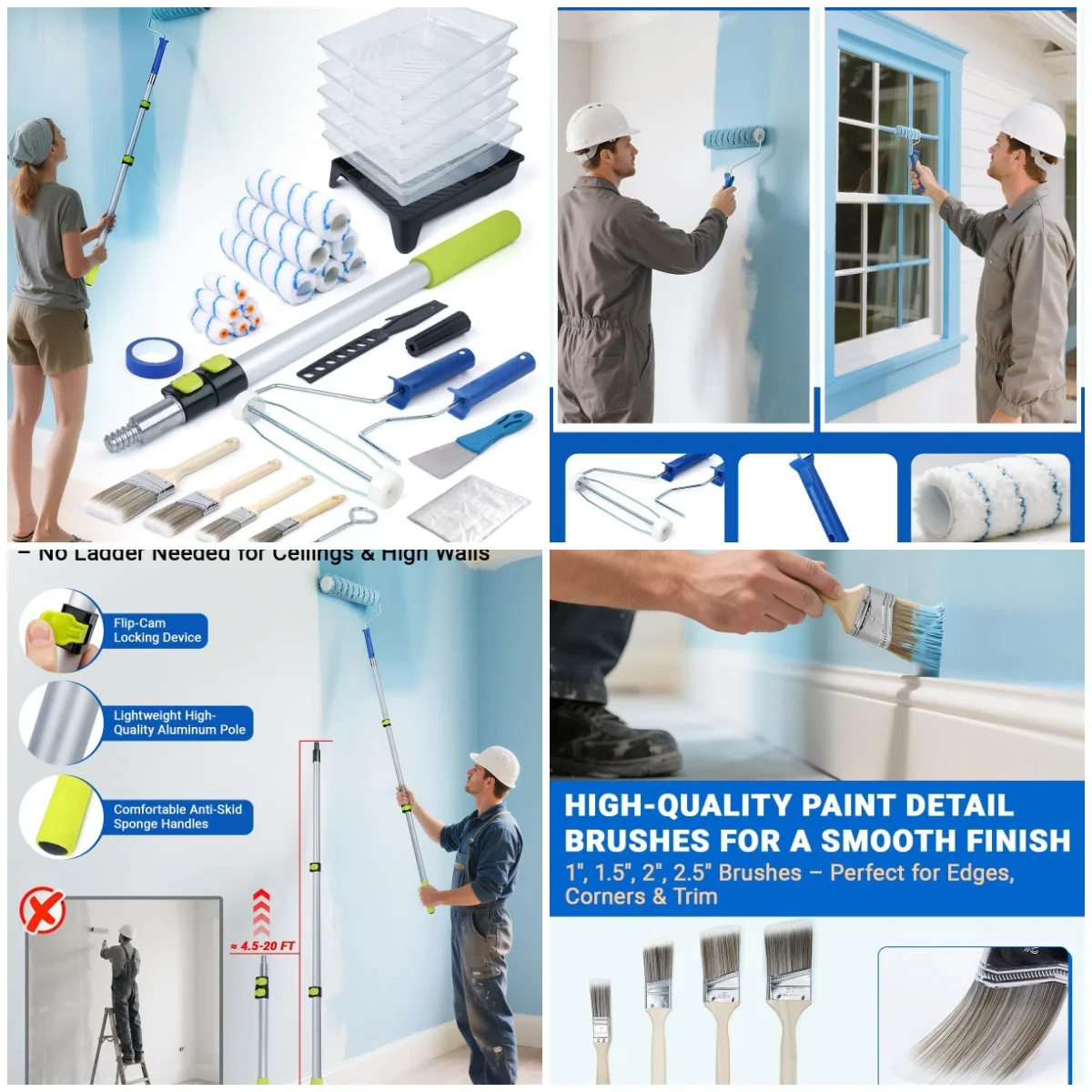 

Набор малярных валиков Удлинитель на 2-4 фута, универсальные инструменты для рисования из 30 предметов с роликами, чехлами, рамкой и кисточками