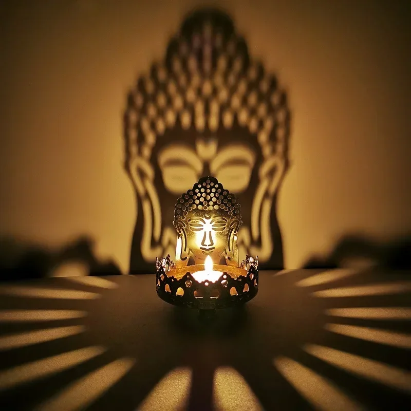 Candlestick Butter Lamp Maitreya Buddha Sitting Buddha Lotus Featured Metal Hollow Carving Light and Shadow Art Candlestick