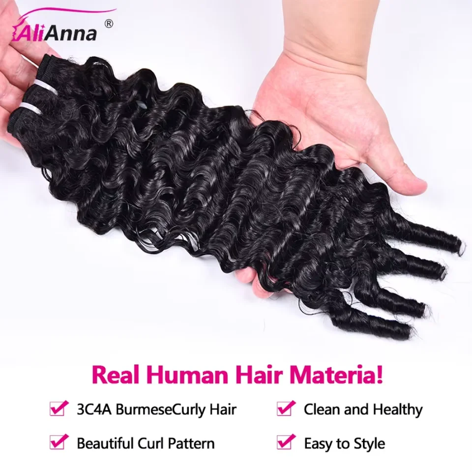 3C4A birmano rizado paquetes cabello humano 100% virgen extensiones puntas rizadas 1/3/4 piezas color natural ofertas 12-28 pulgadas crudo para mujeres lleno y grueso 4