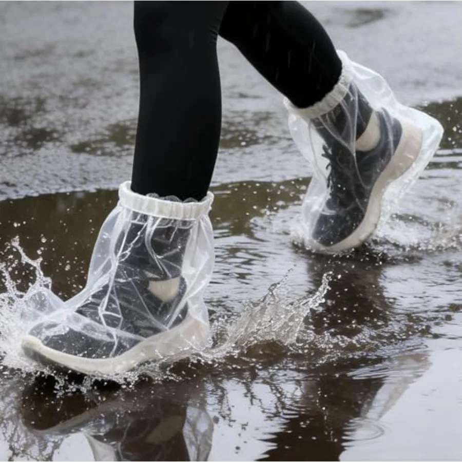 

Heavy-Duty Waterproof Shoe Covers, 12 Pcs Disposable Rain Covers with Wide Elastic Band for Men and Women, One-Size Shoe Covers