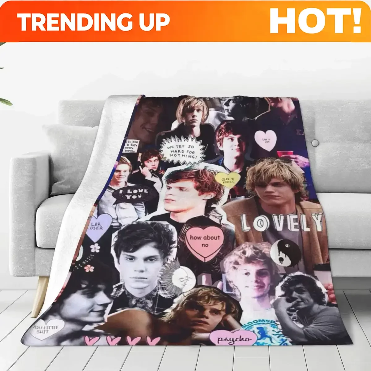 Customize Evan Peters Flannel Blankets Actor Star Movie Fashion Throw Blankets for Sofa Bedding Lounge 125*100cm Quilt