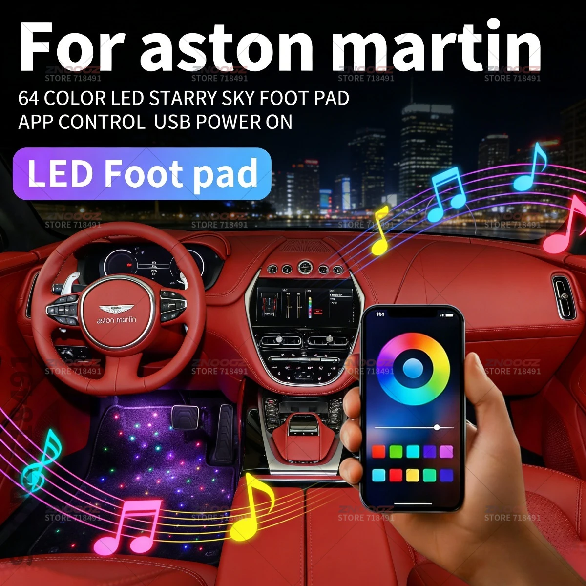 For Aston Martin DB12 Vantage DBS DBX Valhalla Valkyrie USB Car LED Starry Sky Foot Mat DIY Can Be Cut