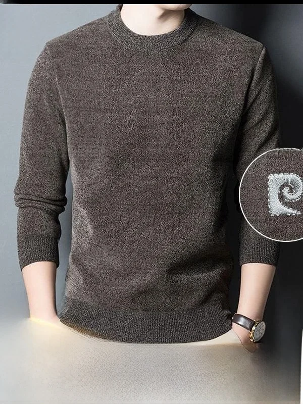 

Pierre Cardin Men's Thiened Fce Knitted Hoodie Winter Warm Casual Long Sve round Ne Sweater Mid-aged Loose Fit