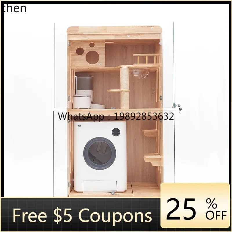 i5.15 cat villa solid wood  cage cabinet can hold smart cat litter box household  climbing frame