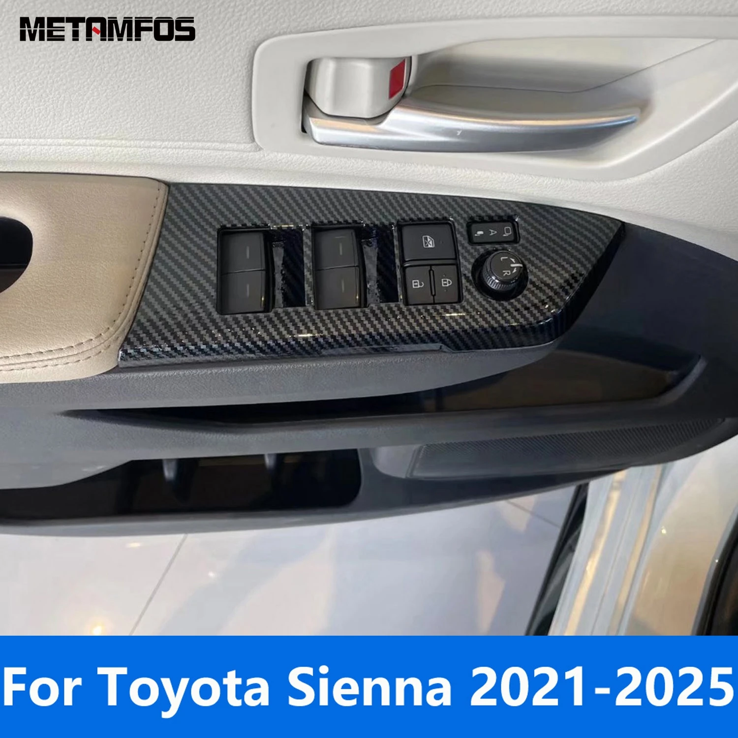 ウィンドウリフトスイッチカバートリムトヨタシエナ-2021-2023-2024-2025-カーボンファイバーインテリアアームレストフレームアクセサリーカースタイリング