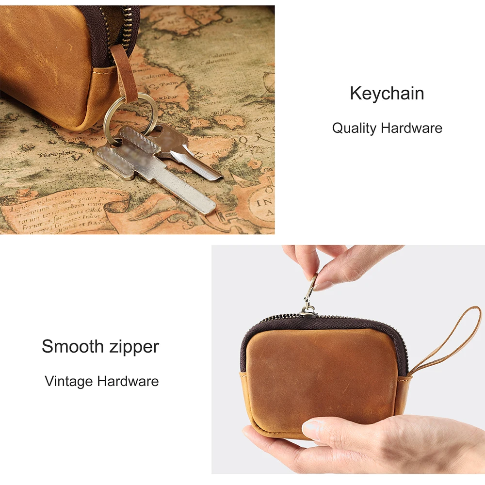 JOYIR Genuine Leather Coin Purse Women Men Mini Money Pouch Change Wallet with Keychain Key Holder New