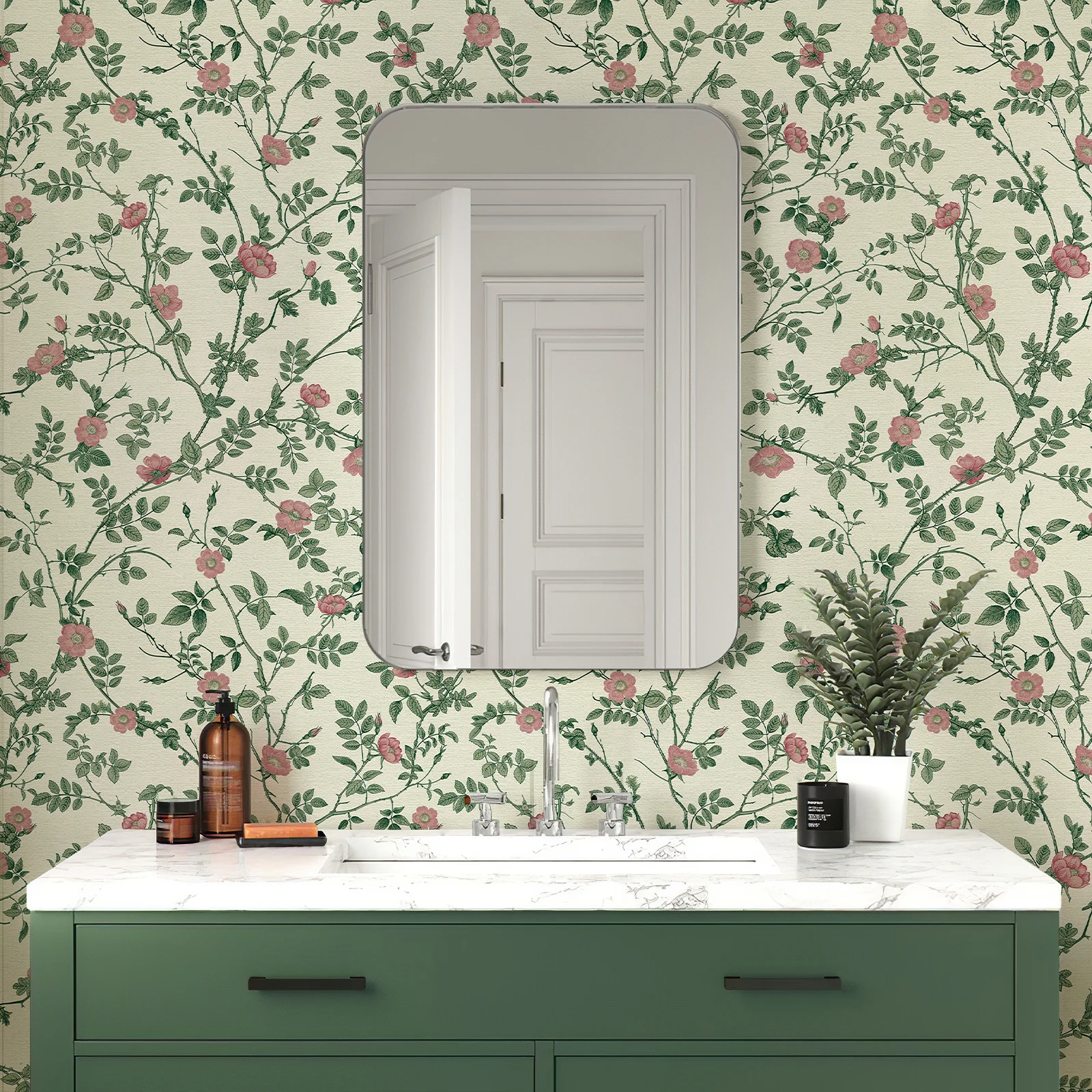 Green Floral Peel And Stick Wallpaper Retro Self Adhesive Waterproof Flower Wall Contact Paper Elegant Furniture Cabinet Sticker