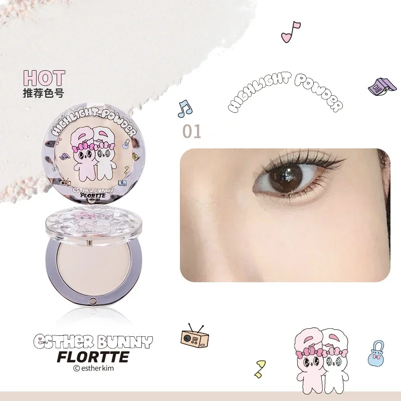 FLORTTE BUNNY Singolo Evidenziatore in Polvere Schiarente Naturalmente Fard per il Viso Crema Schiarente Liftup Viso Trucco Stereoscopico 3D
