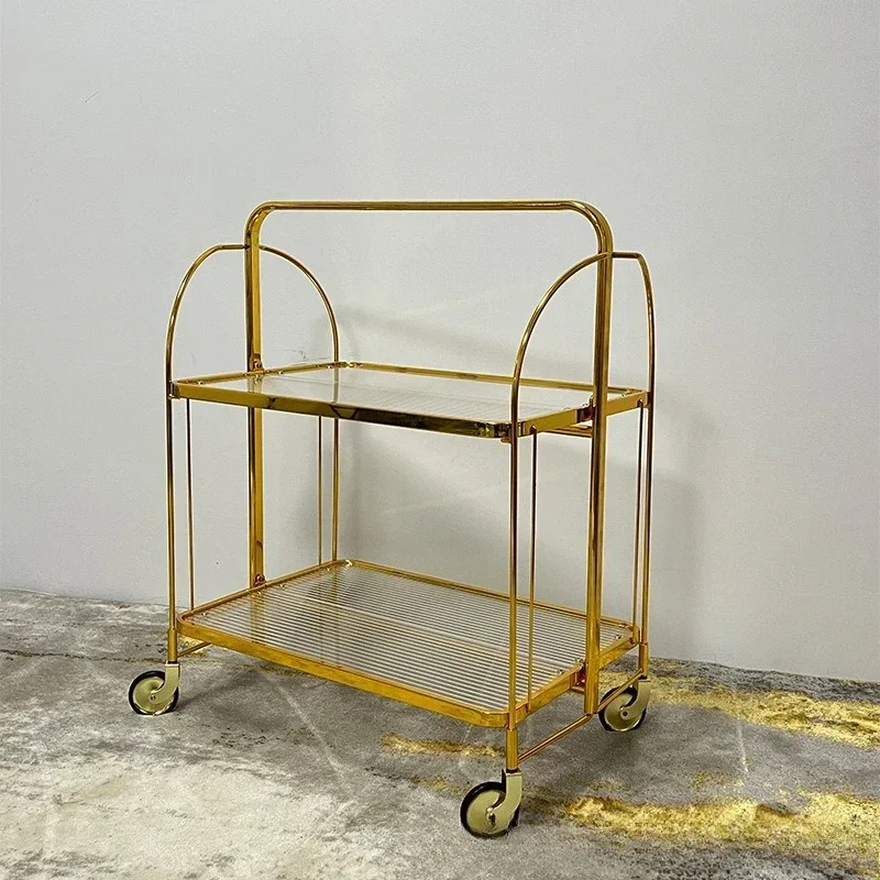Medieval style reproduction 1960 free tempered glass, gold folding trolley ins soft edge