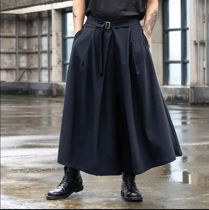 

New Japanese trendy fashion loose fitting men's and women's casual Wide leg pants hairstylist personalized hip-hop skirt pants