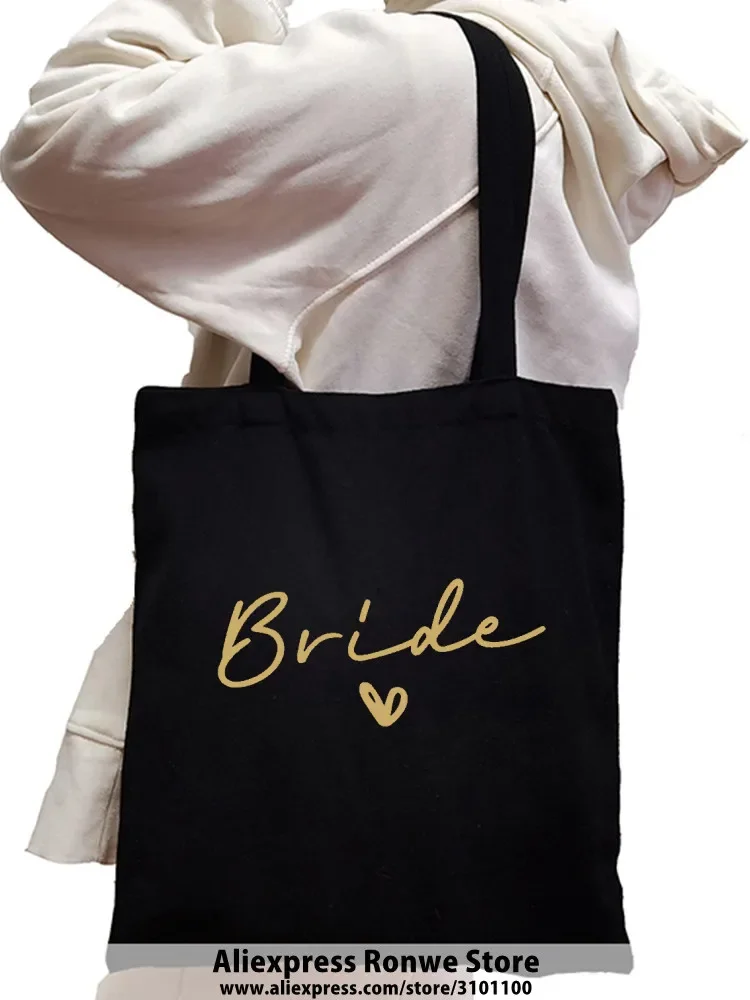 Bride Team Large-capacity Women Shopping Canvas Tote Bag Girl Female Lady Wedding Party borse a tracolla ecologiche riutilizzabili, Drop Ship