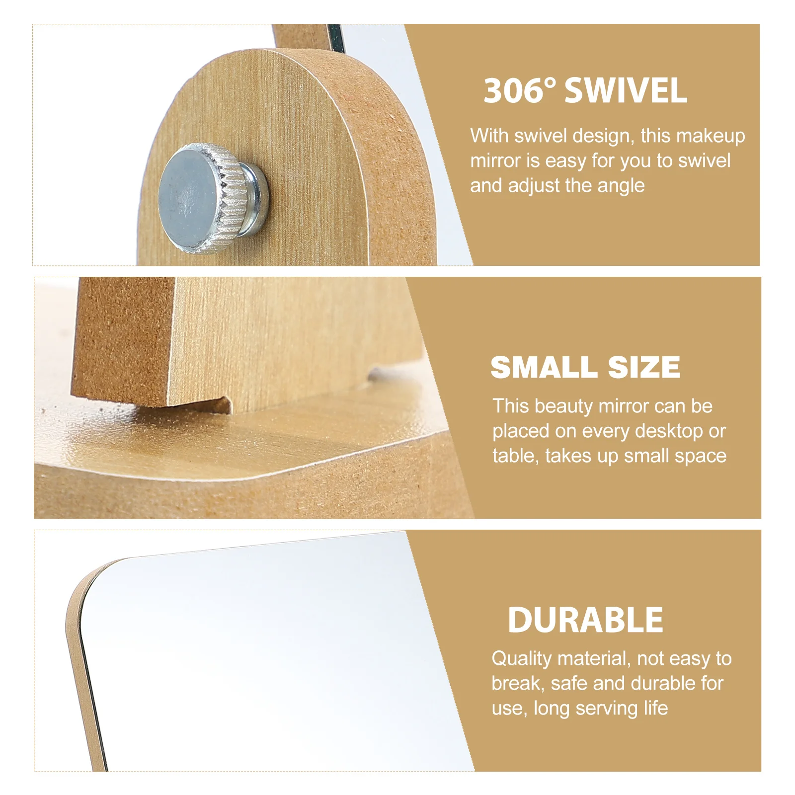 Stylish Rotating Mirror with Wood Stand for Makeup Application Compact Design Fits Any Desktop Home Bathroom Use