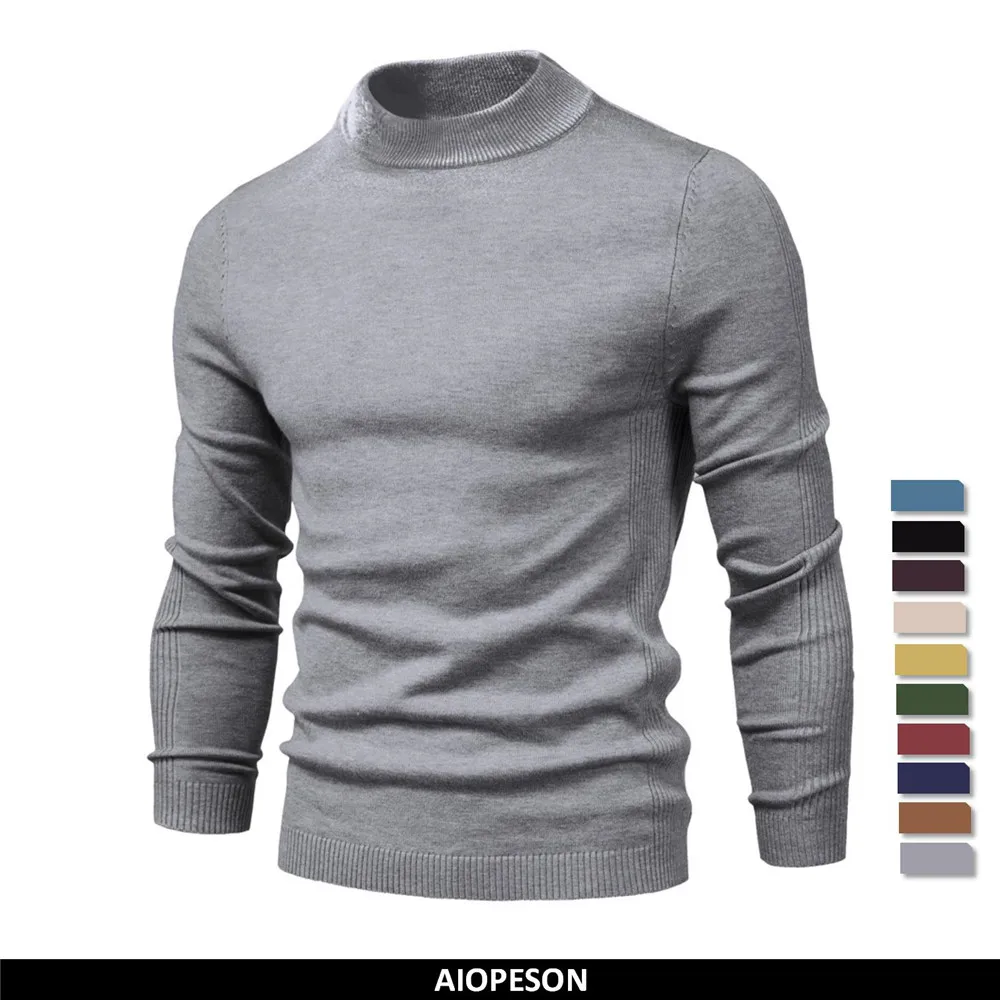 AIOPESON Soft Mid Neck Pullover Men Casual Solid Color Winter Warm Men's Sweater High Quality Pullover Sweater For Men