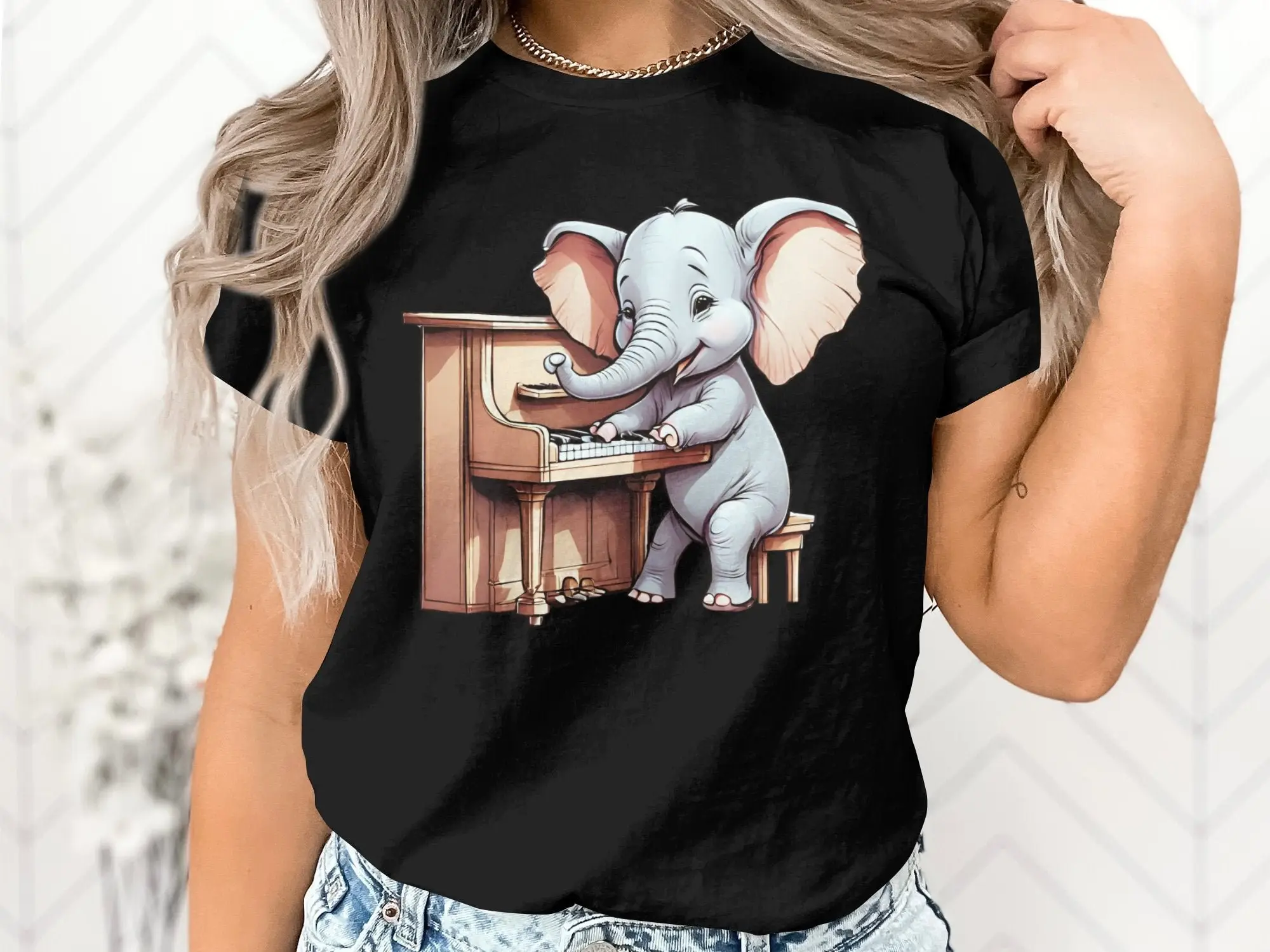 Funny Piano Player Pianist Teacher Musician Elephant T Shirt Lover Music Birthday Holiday Present Kids