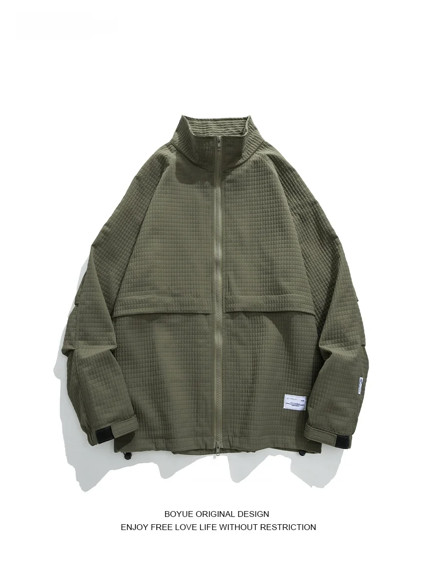 

Мужская куртка Boyue с высоким воротником на молнии, в клетку, однотонная, повседневная, модная, уличная, осенняя, молодежная, стильная