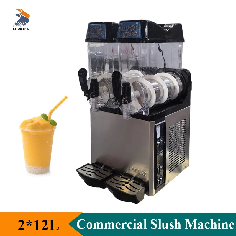 Professional Slush Blender Machine 24L Large Capacity 2 Tanks Commercial Fruit Slushie Frozen Beverage Dispenser Food Grade