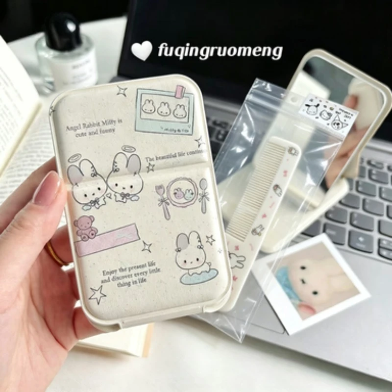Kawaii Miffy Mirror Comb Dormitory Desktop Desktop Make-up Beauty Styling Travel Portable Cosmetic Mirror Folding Portable
