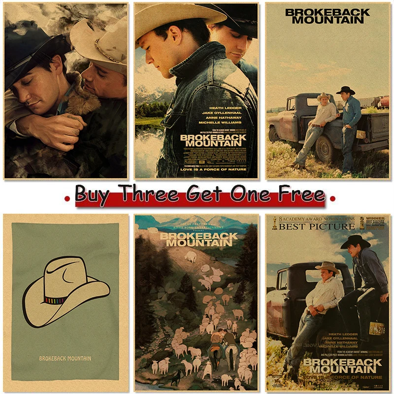 Classic Romantic Movie Brokeback Mountain Poster Kraft Club Paper Vintage Poster Wall Art Painting Bedroom Study Stickers 4K HD