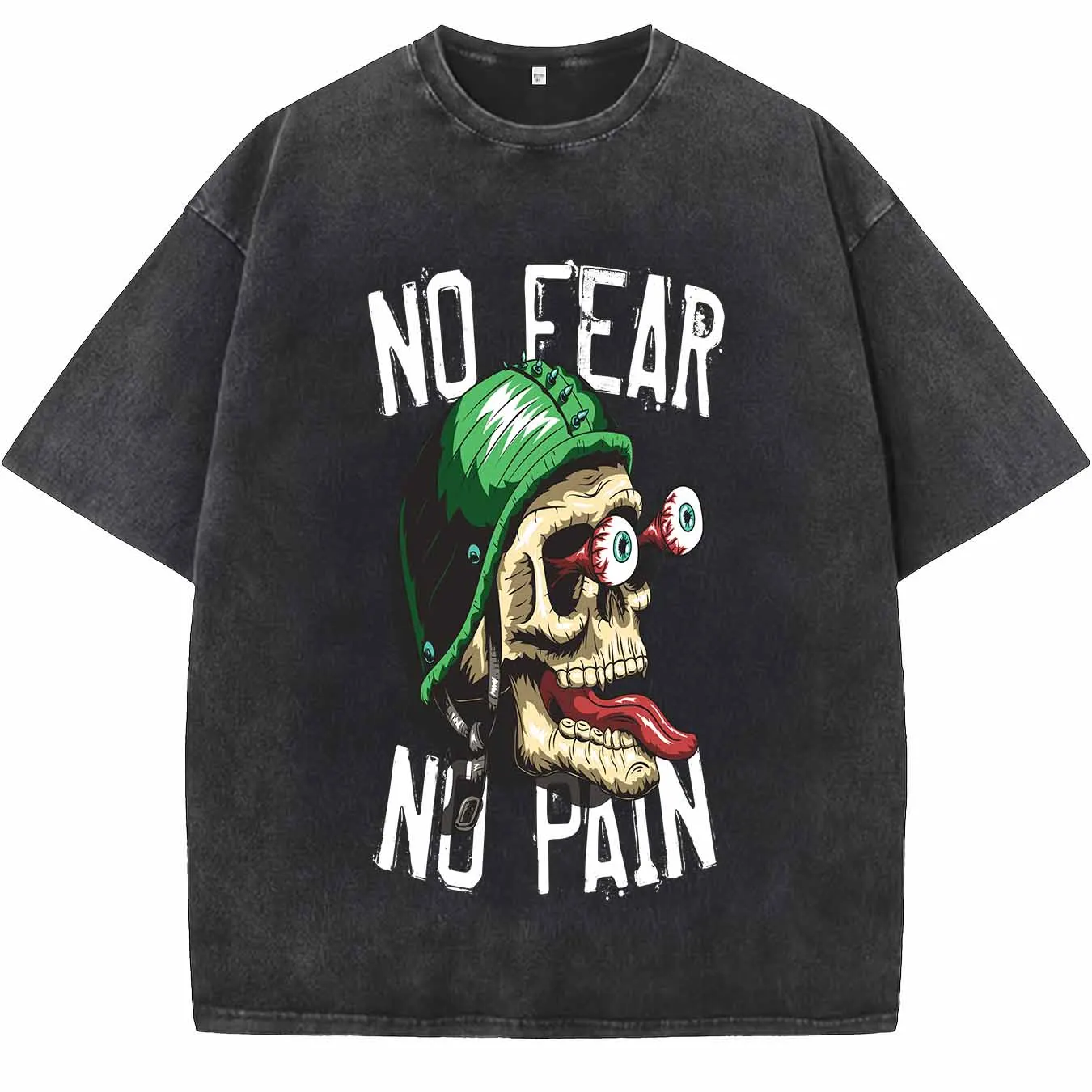 

Мужская летняя хлопковая футболка с графическим принтом «No Fear No Pain Skull Helmet», в стиле панк и уличной моды, с круглым вырезом и короткими рукавами