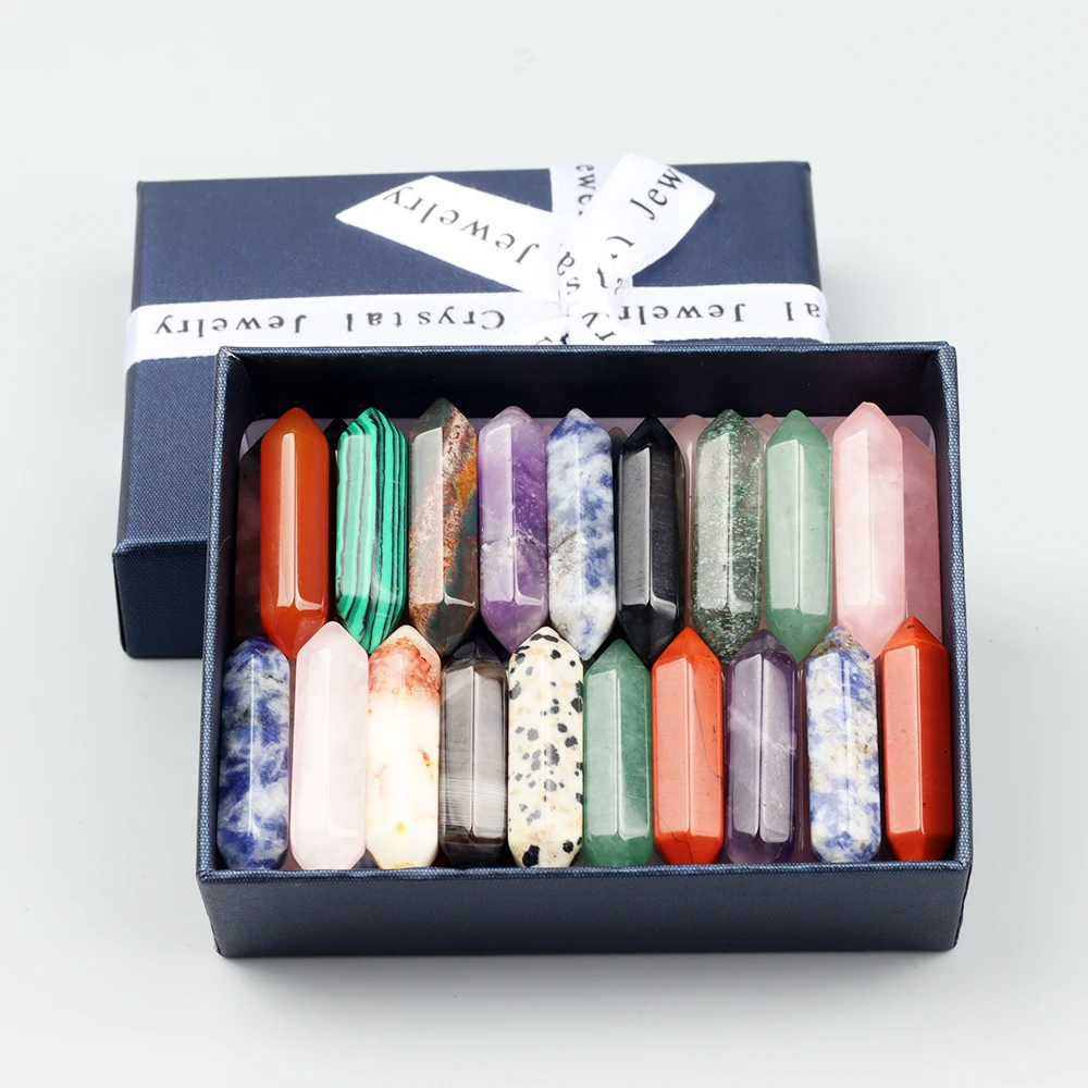 

50 шт. натуральных кристаллических подвесок для ожерелий в форме шестигранного камня с двойным острием, необработанные камни для йоги, аксессуары для украшений