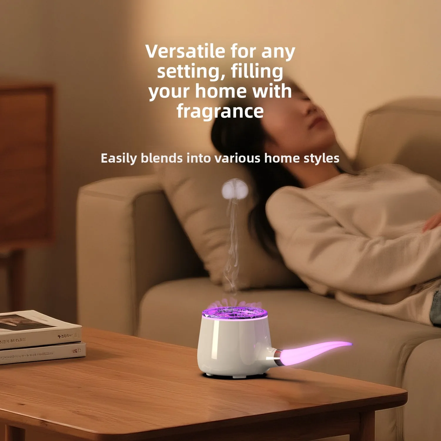 Home Tobacco Pipe Air Humidifier Aromatherapy Diffuser with LED Light for Home Desktop Ring Spray Electric Aroma Diffuser