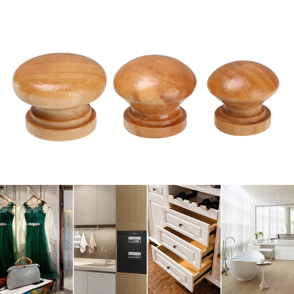 10pcs Hardware Kitchen Dresser Wardrobe Pulls Round Shape Furniture Fitting Drawer Knob Cabinet Pulls Natural Wooden Door Handle