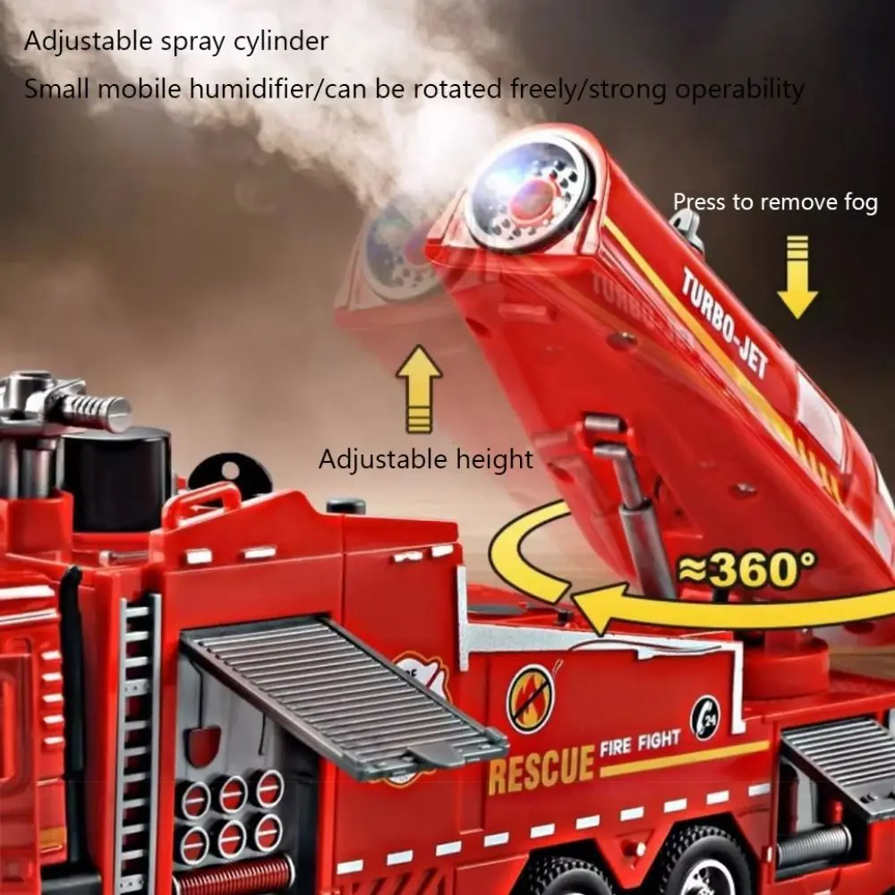 Modelo de caminhão de bombeiros escala 1:32, função pull-back com som, luz, spray de água, brinquedo interativo de resgate de incêndio, carros de motor de incêndio