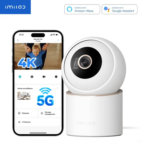 IMILAB C40 cámara de seguridad para el hogar 5G WiFi cámara interior 4K PTZ para bebé/mascotas con persona pista de mascotas potente detección AI Mihome
