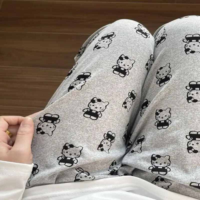 

Sanrio Gray Printed Trousers Hello Kitty Cartoon Pants Walking Pajamas Summer Versatile Casual Pants That Can Be Worn Outside