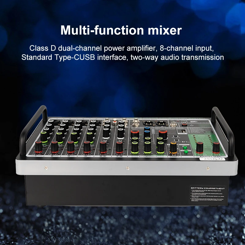 Rechargeable 18000mA Battery 8 Channel Sound Mixer Guitar Karaoke Bluetooth Mixing Console Audio Professional Mixer Amplifier