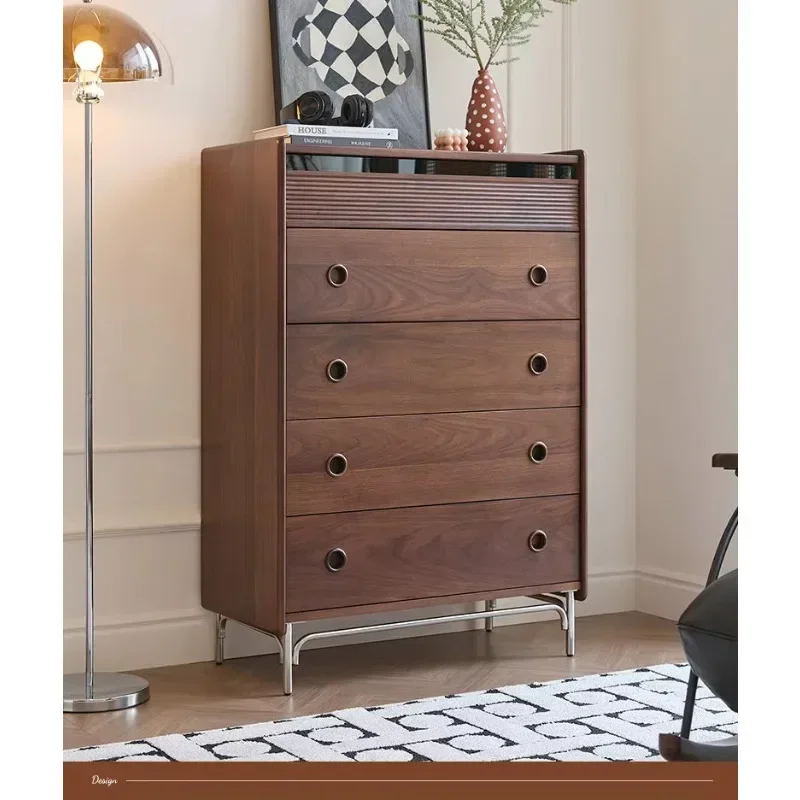 HT  walnut five-drawer chest solid wood storage cabinet natural wood drawer unit