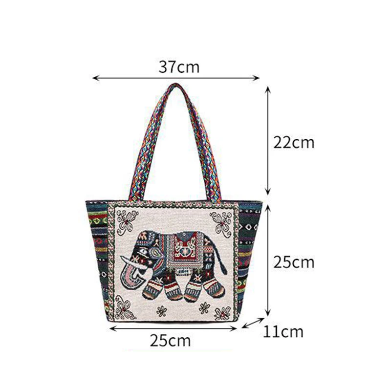 Neue ethnische Art Umhängetasche Büro Handtasche Student Leinwand Stickerei Elefant lässig Reise Lagerung Einkaufstasche für Frauen – Detail 18
