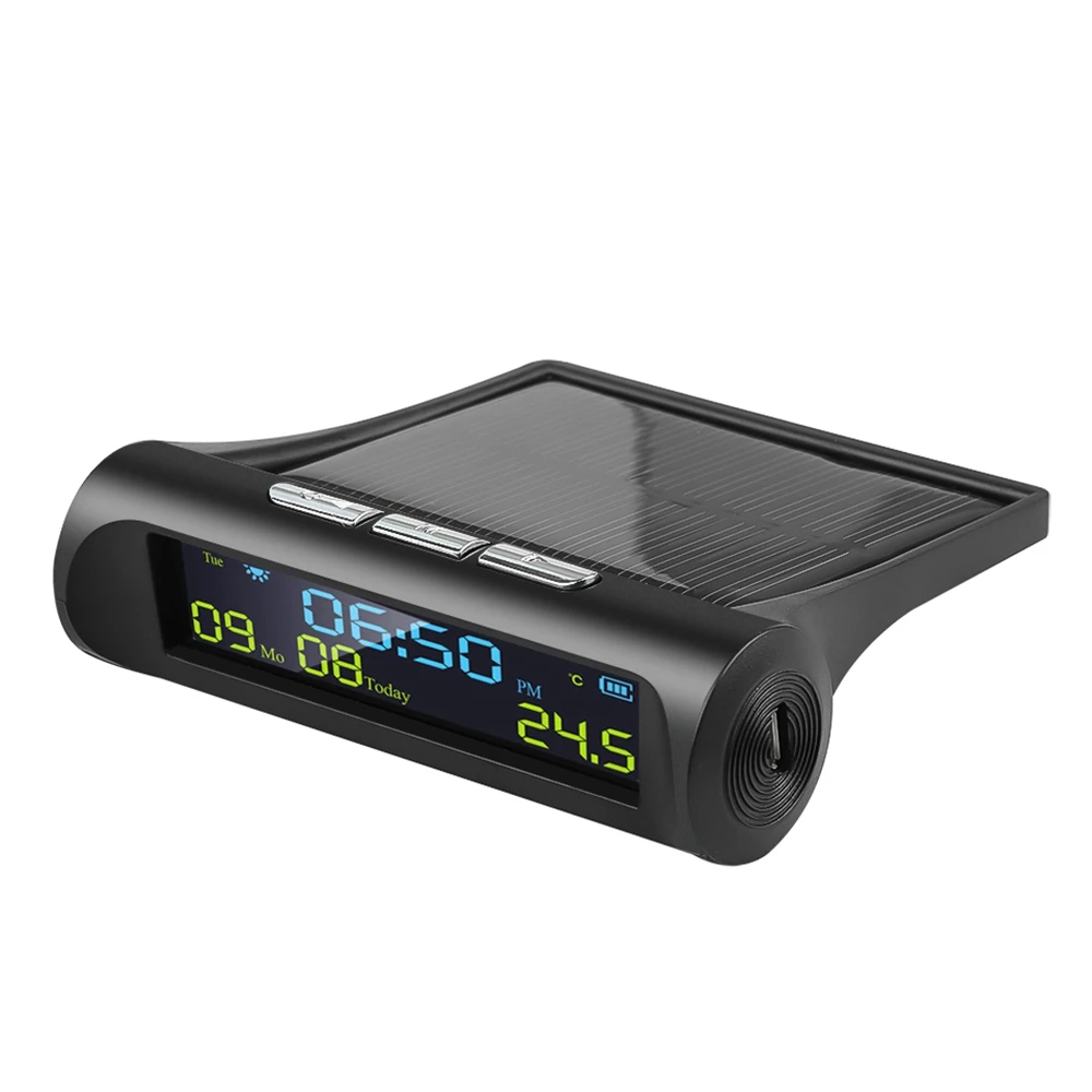 

Car Solar Digital Clock with LCD Time Date In-Car Temperature Display for Outdoor Personal Car Part Decoration A