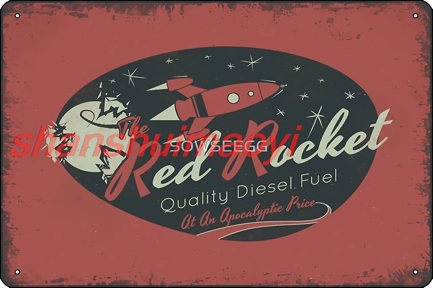 Red Rocket (Distressed) Metal Print 8 x 12 Inch Funny Metal Tin Sign Game Room Man Cave Wall Decor sign