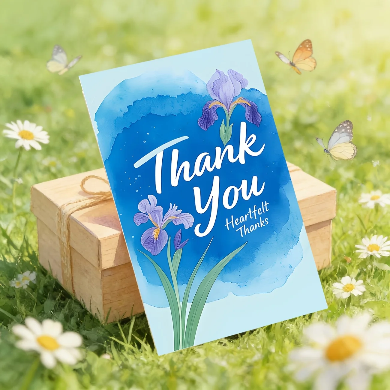 50PCS Watercolor Style Purple Iris Design Thank-you Cards, Suitable for Business Notes, Holiday Gatherings, and Other Occasions