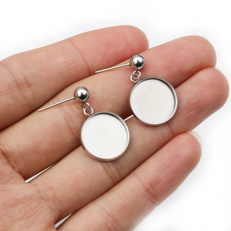 10 pièces pas de fondu en acier inoxydable boule goujon avec 12/14/16/18mm Cabochon blanc boucles d'oreilles Base bricolage bijoux boucles d'oreilles accessoires