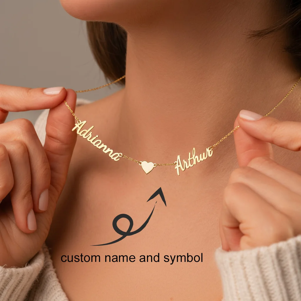 Collar personalizado con dije de corazón con doble nombre para mujer, gargantilla de acero inoxidable chapada en oro de 18 quilates, joyería personalizada para el día de la madre