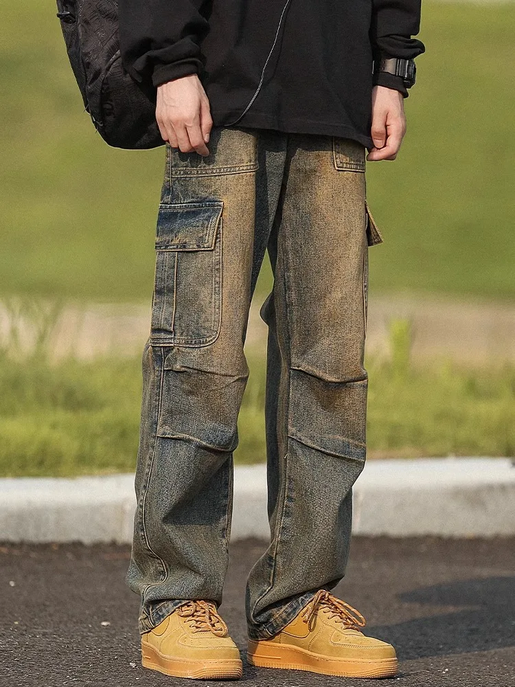 WASSUP EDZEL ملابس العمل الأمريكية الرجعية الجينز فضفاضة مستقيم الساق الرجال السراويل Sli بناطيل طويلة غير رسمية لخريف #4