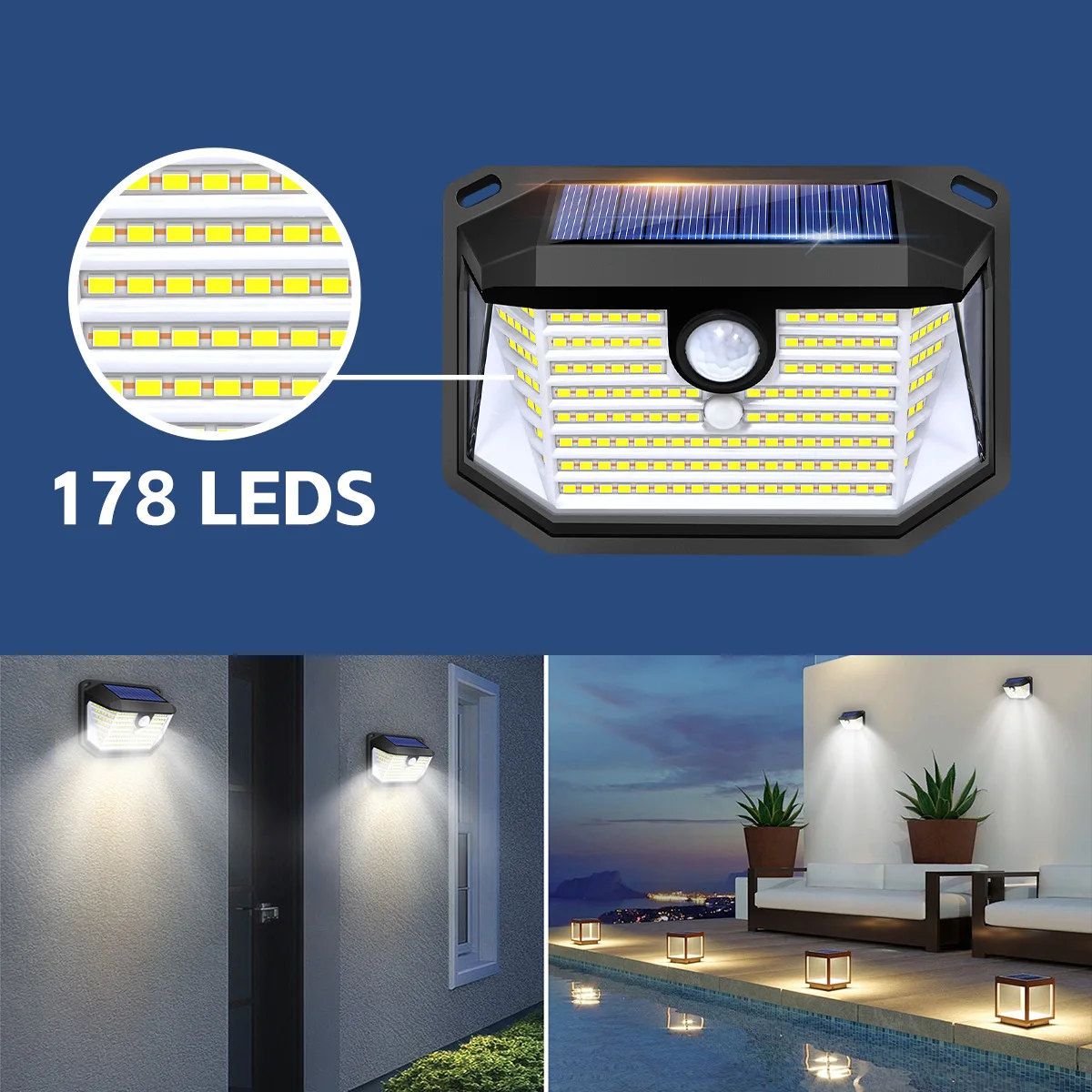 178 LED Solar Wand Licht Motion Sensor Solar Starke Power Lampe Wasserdichte Solar Licht 3 Modi Outdoor Flutlicht Für garten Hof
