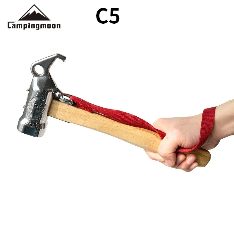 Cheap Outdoor Camping Chipping Hammer C5 Stainless Steel + Wooden Handle Fixed Tent Nail Hammer With Safety Rope