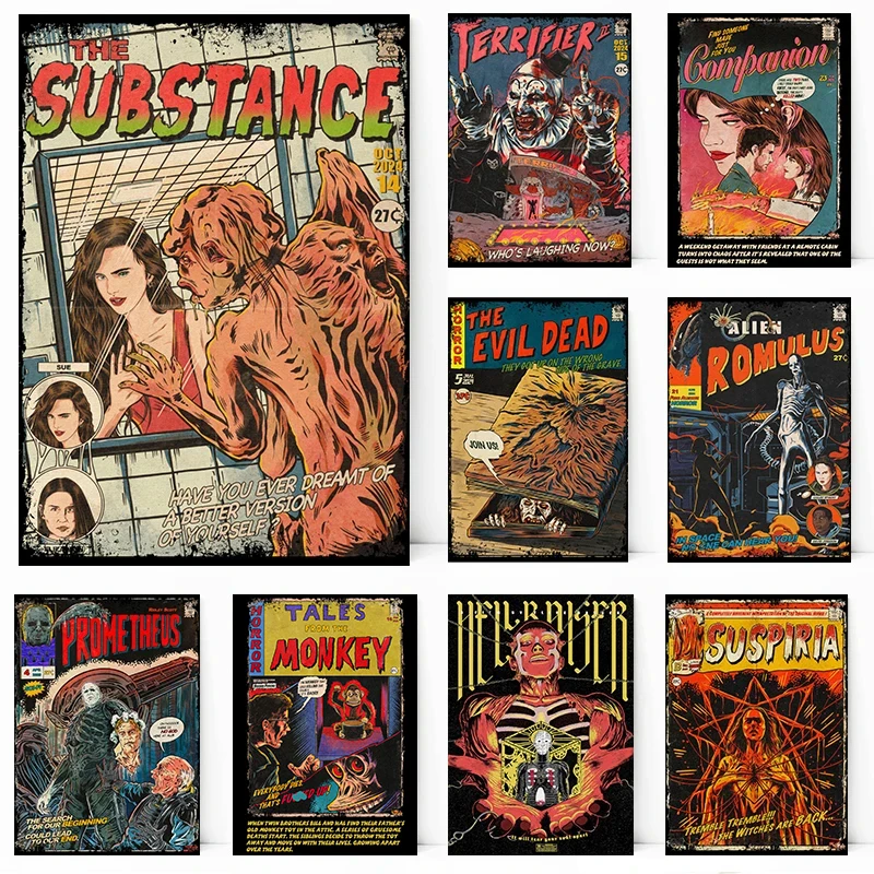 Vintage Classic Horror Movies Collection The Substance Terrifier Aesthetic Anime Poster Canvas Painting Wall Pictures Home Decor