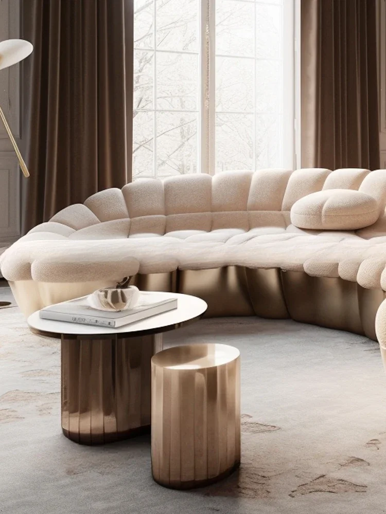 Cream style living room sofa, curved technology feeling sofa, quiet wind solid wood reception sofa, lobby curved sofa