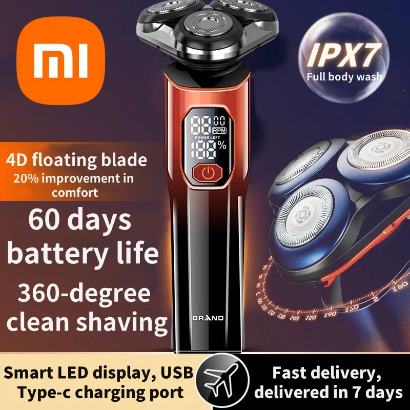 Xiaomi New Electric Shaver Set 4D 3 Blade Heads Waterproof Shaver Men Silent Portable Beard Trimmer Smart Display Razors For Man